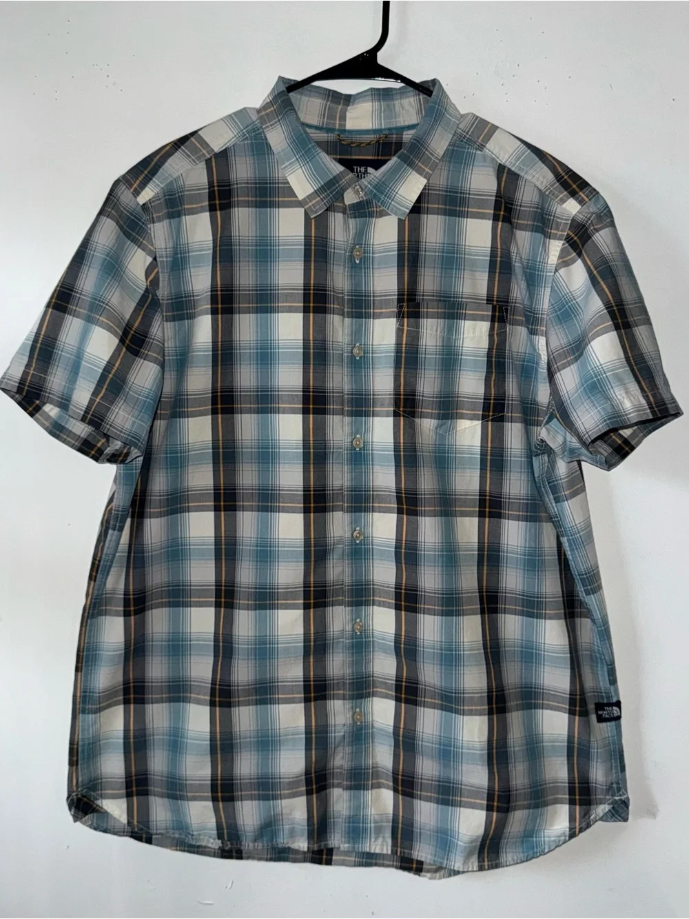 The North Face Plaid Outdoor Short Sleeve Shirt Men's XL Performance Blue